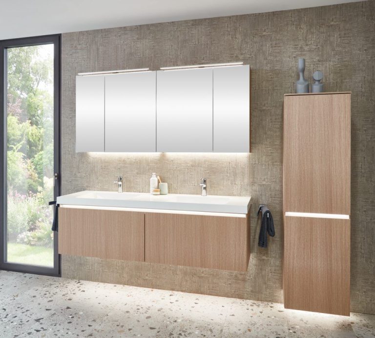 Faro oak double vanity with mirror cabinet