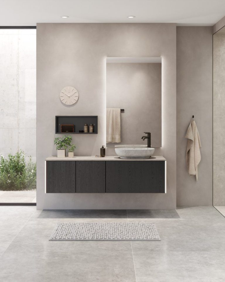 Nero oak vanity with countertop basin