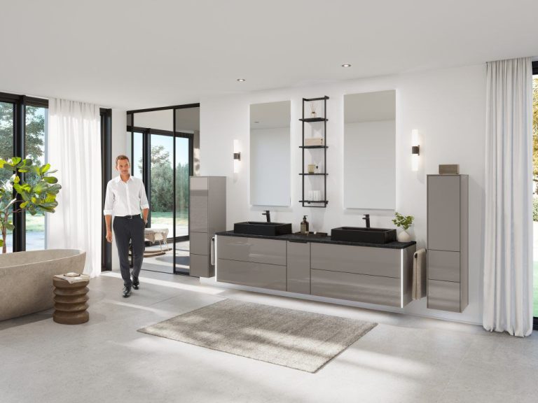 Taupe grey gloss double vanity