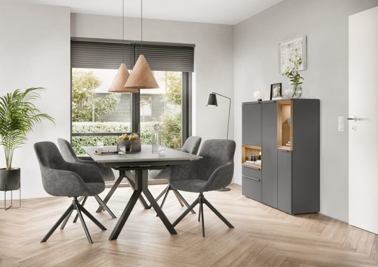 Slate grey highboard in a dining room