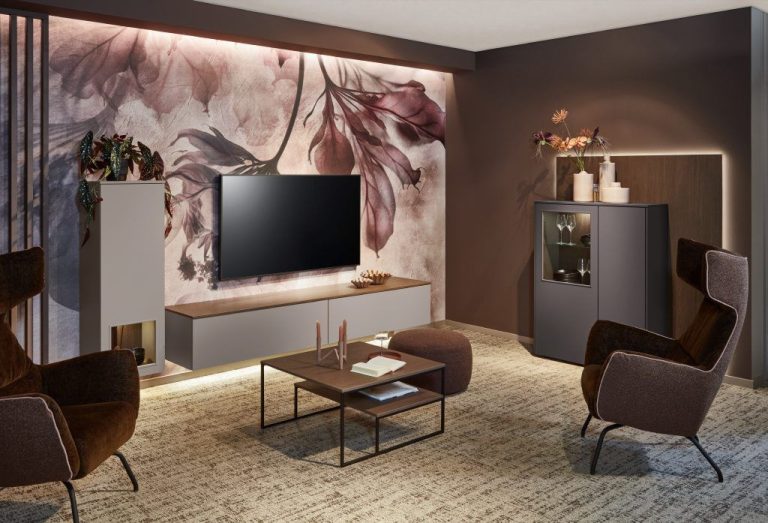 Macchiato TV unit with backlit display cabinet
